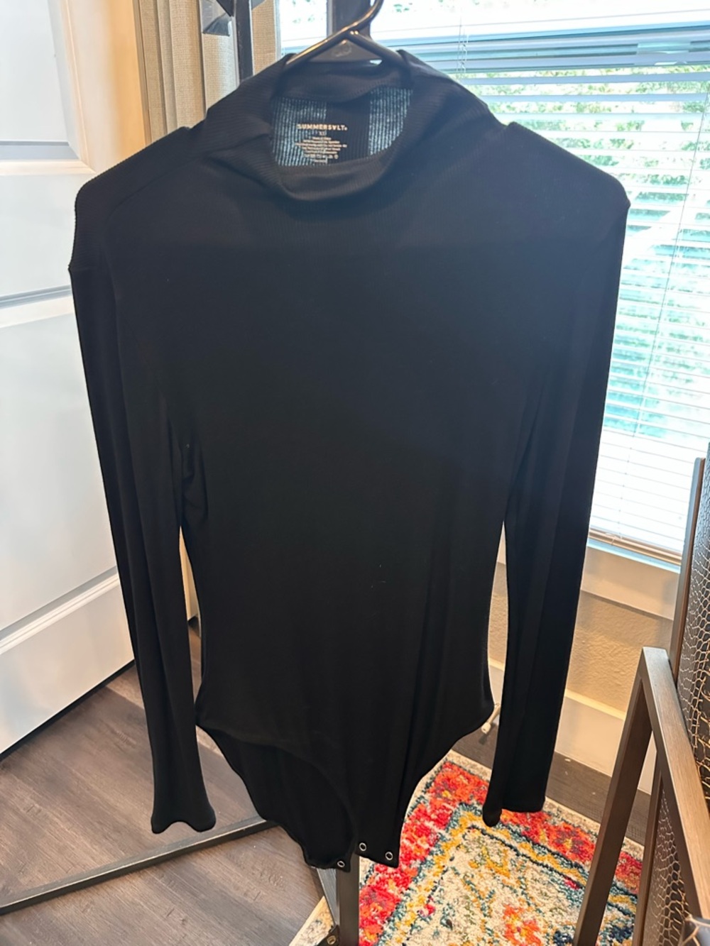 summersalt Black Ribbed Mock Neck Bodysuit